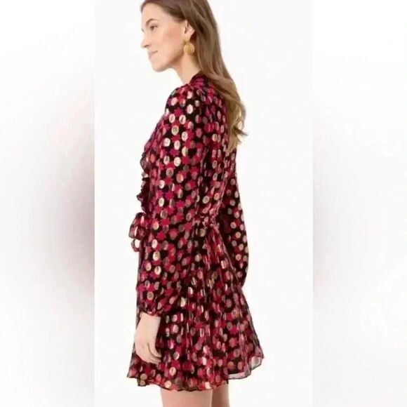 SALONI Scarlet Daisy Tilly Red Gold Black Shimmer Ruffle Mini C Dress Size 0 - Picture 2 of 16